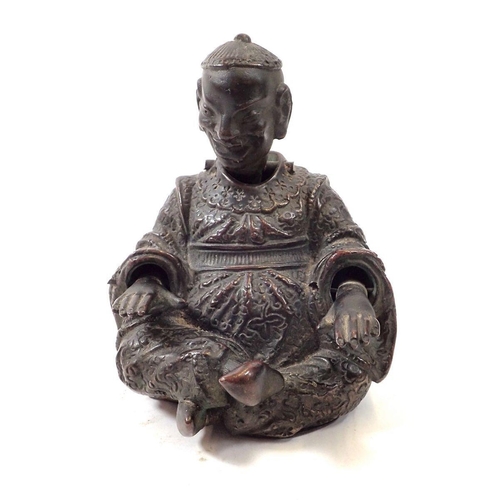 761 - A 19th century bronze nodding head figure of a seated oriental Pagoda figure 9.5cm