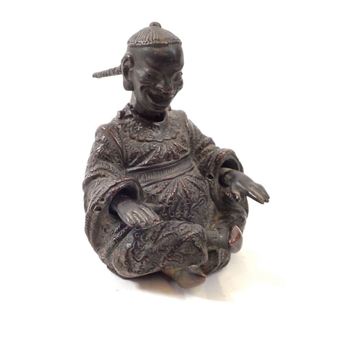 761 - A 19th century bronze nodding head figure of a seated oriental Pagoda figure 9.5cm