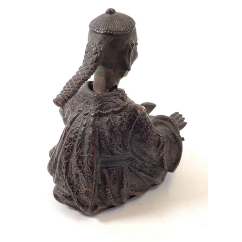 761 - A 19th century bronze nodding head figure of a seated oriental Pagoda figure 9.5cm