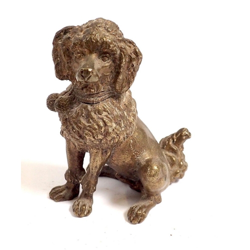 764 - A French brass miniature model of a poodle, 6cm tall