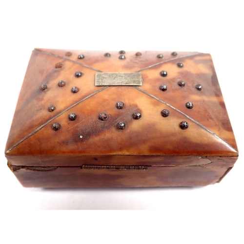 771 - A 19th century small tortoiseshell and metal studded box, 8 x 5.5 x 3.5cm