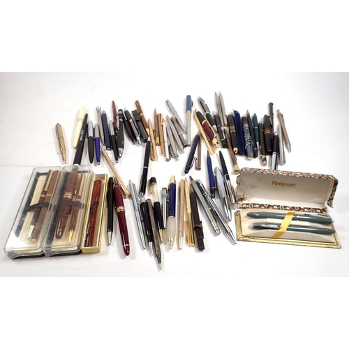 794 - A large box of ball point pens, fountain pens, pencils etc.