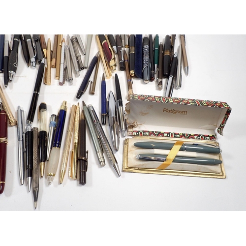 794 - A large box of ball point pens, fountain pens, pencils etc.