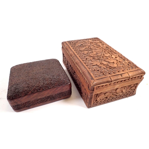 812 - Two carved wood Indian boxes, largest 20cm wide