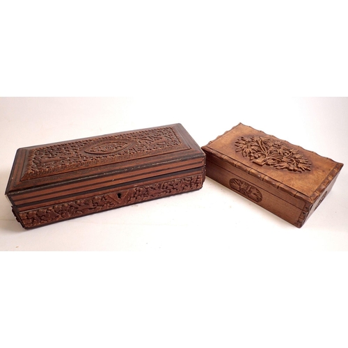 843 - Two carved wood Indian boxes, largest 29cm