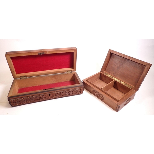 843 - Two carved wood Indian boxes, largest 29cm