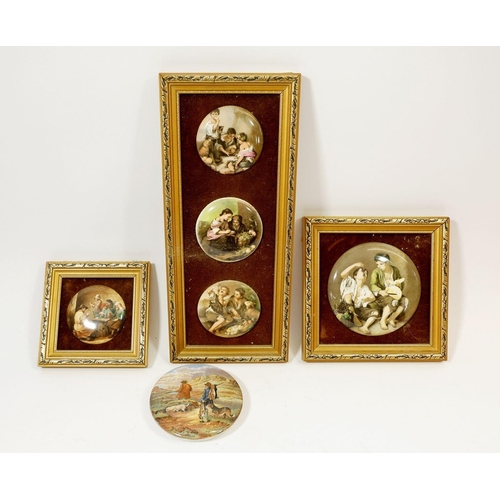 85 - A collection of five Staffordshire pot lids mounted in frames and one other