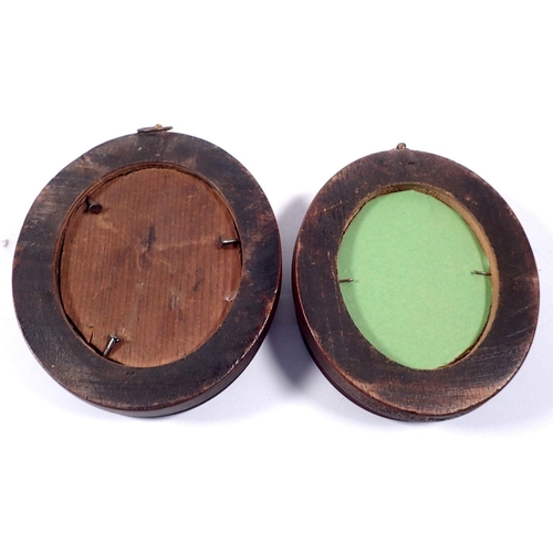 851 - Two moulded wood oval miniature frames inset prints, 8 x 7cm