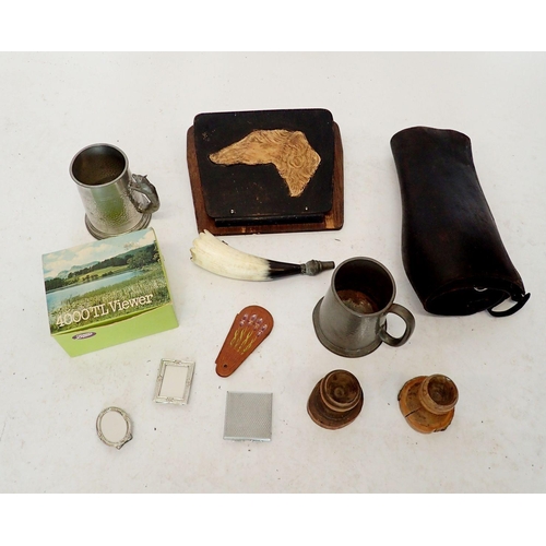 856 - A group of collectables including leather gaiters, Boots viewer, horn etc