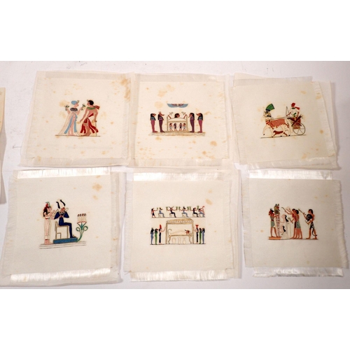 865 - A set of six Egyptian handpainted silk doilies