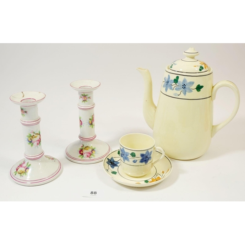 88 - An Adderley's vintage floral painted coffee set comprising: coffee pot, five cups and saucer and sug... 