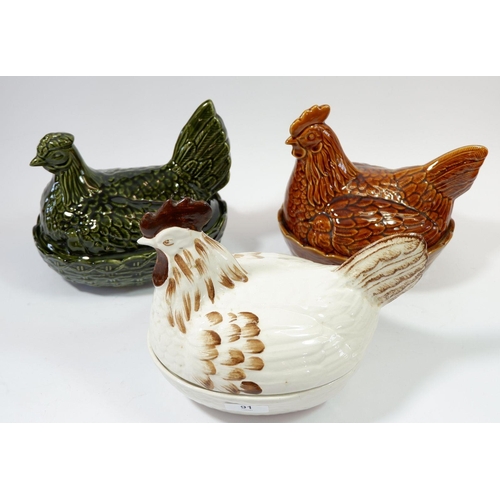 91 - Three various pottery chicken egg baskets including Portmeirion and a similar Price Kensington examp... 