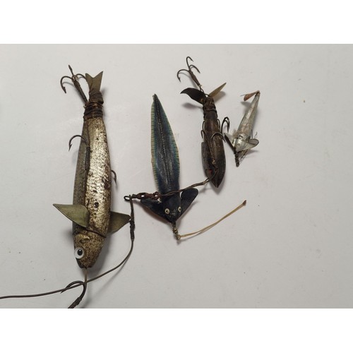 834 - A collection of fishing items including various lures, three Hardy Bros the 'Solidae' Dapping silk l... 