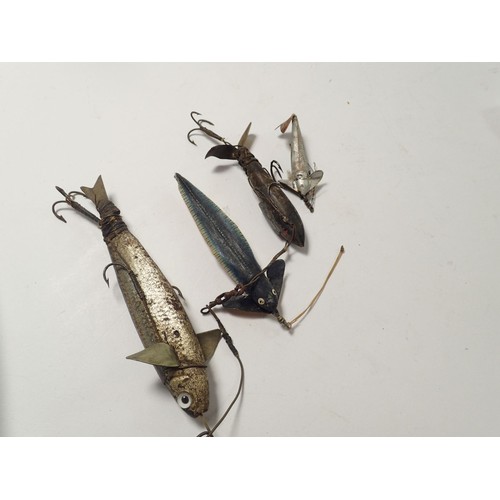 834 - A collection of fishing items including various lures, three Hardy Bros the 'Solidae' Dapping silk l... 