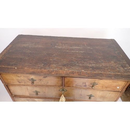 1062 - An early 18th century walnut chest on stand with two short drawers over four long all on cabriole su... 