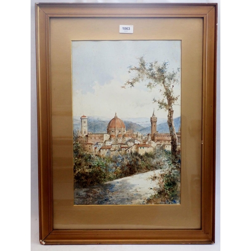 1063 - A 19th century watercolour view of Florence, signed indistinctly, 46 x 30cm