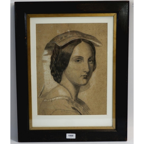 1068 - A 19th century pastel portrait of a woman, 38 x 29cm