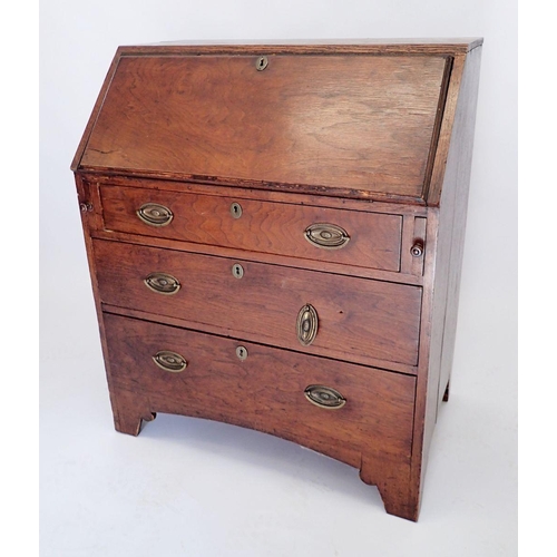 1071 - A 19th century mahogany bureau with slope front over three drawers, 83cm wide