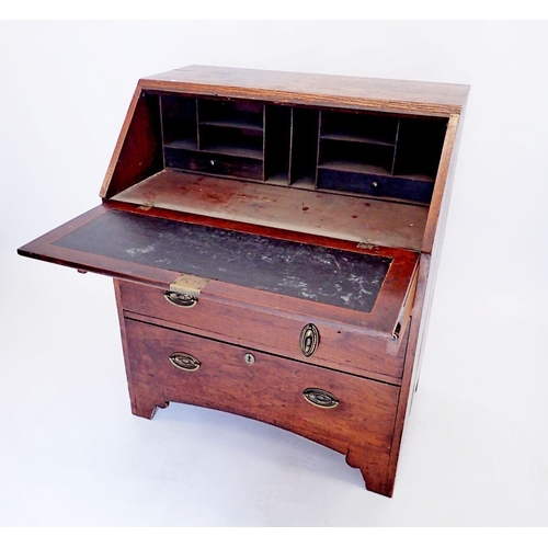 1071 - A 19th century mahogany bureau with slope front over three drawers, 83cm wide