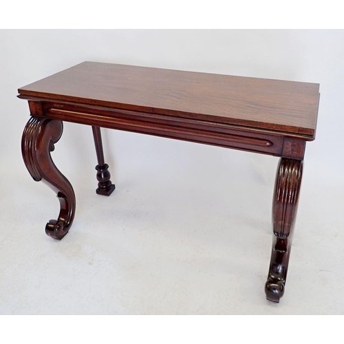 1078 - A Victorian mahogany console table on large scroll front supports, 122cm wide