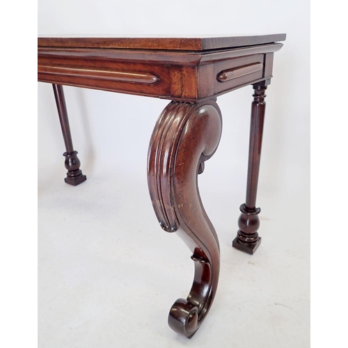 1078 - A Victorian mahogany console table on large scroll front supports, 122cm wide