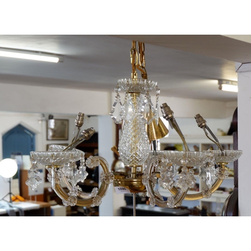 1090 - A five branch cut glass chandelier, 54cm diameter