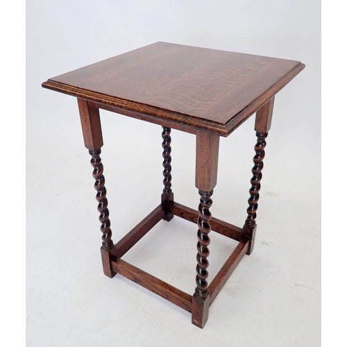 1098 - An oak 1920's occasional table on barleytwist supports, 47cm square