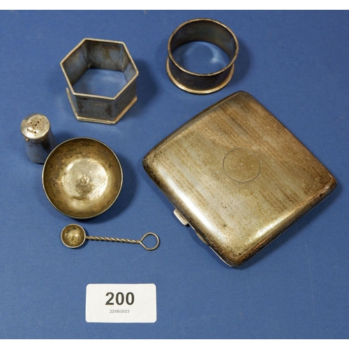 200 - A silver cigarette case, two silver napkin rings etc, 177g