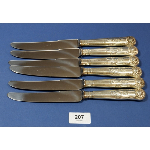 207 - A set of six Kings Pattern silver dinner knives, Sheffield 1935 by James Dixon & Sons