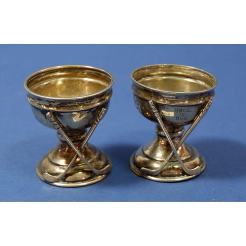 209 - Two 'hole in one' golf trophy egg cups, Birmingham 1955, 5cm tall