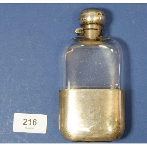 216 - A silver and glass hip flask, Sheffield 1910 by James Dixon & Son, 14cm