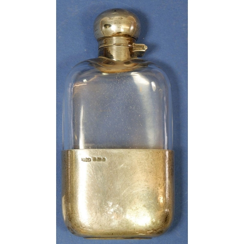 216 - A silver and glass hip flask, Sheffield 1910 by James Dixon & Son, 14cm