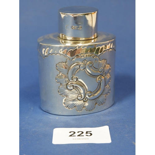 225 - A small repose silver tea canister by Walter and Charles Sissons of Sheffield 1893, 7.5cm tall, 65g
