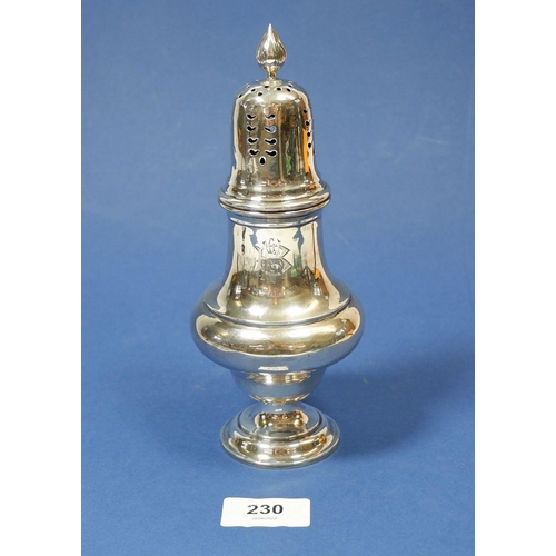 230 - A silver sugar caster, 149g, by Jenkins & Timm, Sheffield 1909