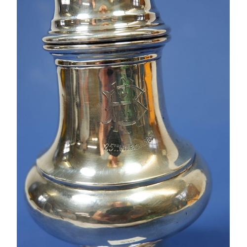 230 - A silver sugar caster, 149g, by Jenkins & Timm, Sheffield 1909