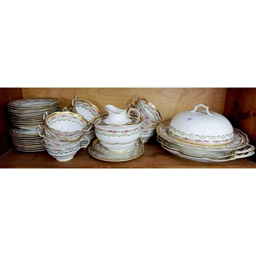 31 - A Crescent China George Jones Rosebud tea service comprising: twelve cups and saucers, twelve tea pl... 