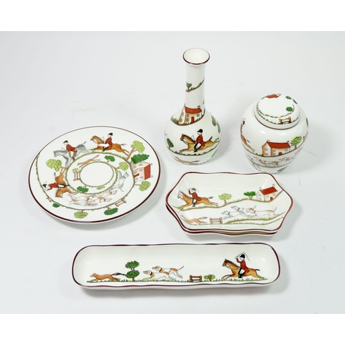 41 - Seven pieces of Coalport and Crown Staffordshire hunting scene porcelain including two plates, 15.5c... 