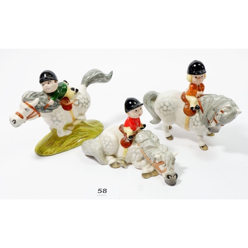 58 - Three Beswick Thelwell figures: Pony Express, Kick Start and Learner
