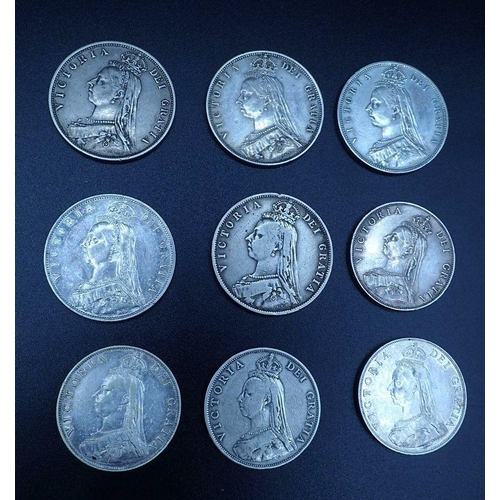 603 - A quantity of silver coinage all Victoria Jubilee Bust including: florins 1887 (4 off) half crowns 1... 