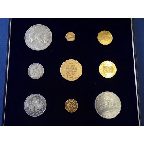 611 - A 1972 Jersey Royal Wedding anniversary gold and silver coins set to include five 22 carat gold coin... 