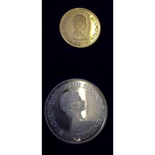 611 - A 1972 Jersey Royal Wedding anniversary gold and silver coins set to include five 22 carat gold coin... 