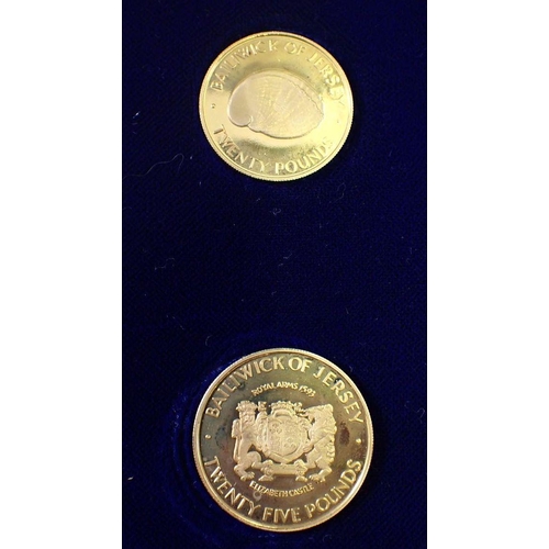 611 - A 1972 Jersey Royal Wedding anniversary gold and silver coins set to include five 22 carat gold coin... 