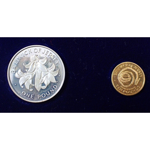 611 - A 1972 Jersey Royal Wedding anniversary gold and silver coins set to include five 22 carat gold coin... 