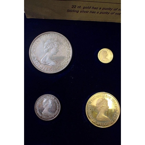 611 - A 1972 Jersey Royal Wedding anniversary gold and silver coins set to include five 22 carat gold coin... 