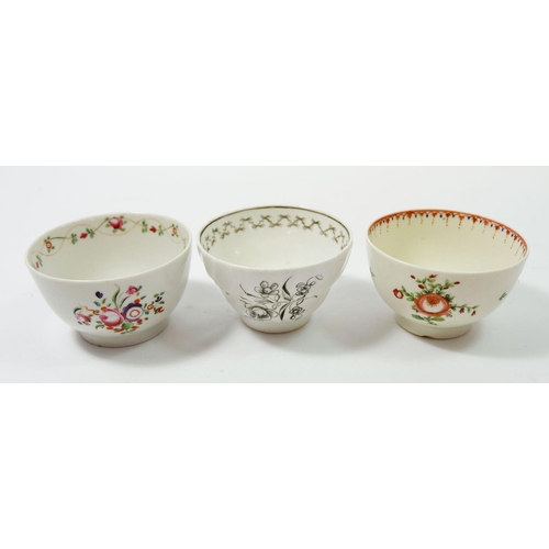 66 - Three 18th century porcelain Newhall  style floral tea bowls