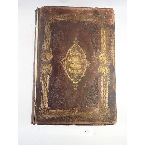 674 - A Victorian Welsh bible 'Addoliad Teulunidd' by Parch Peter Williams with chromo lithograph illustra... 