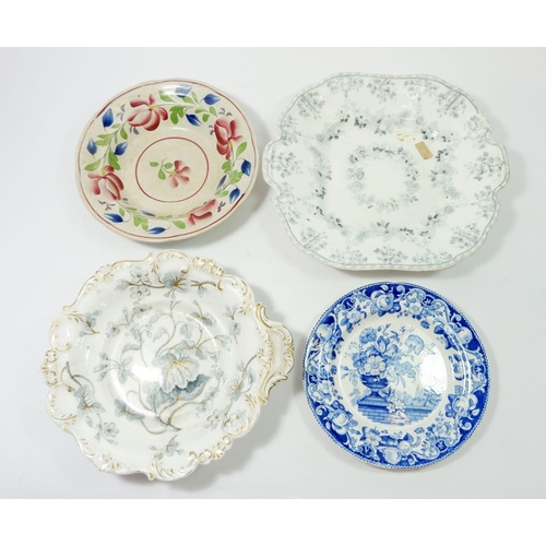 70 - A 19th century Faience floral plate, two Victorian dessert plates and a Davenport plate