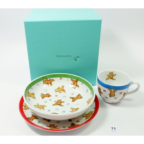 71 - A Tiffany china 'Alphabet Bears' cup, bowl and plate, boxed as new although box has slight damage