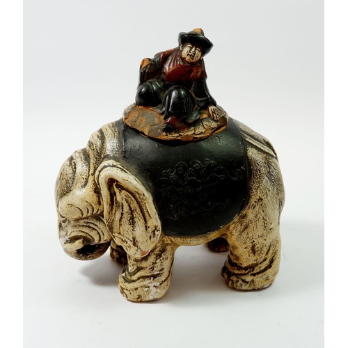 72 - A late 19th century Chinese decorative elephant pot with seated mandarin lid 'San Po Kioto' dated 18... 