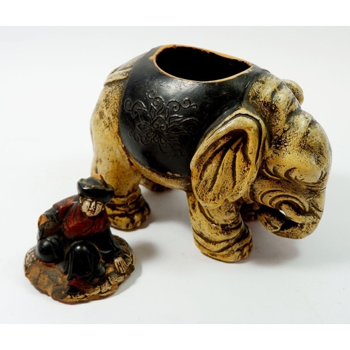 72 - A late 19th century Chinese decorative elephant pot with seated mandarin lid 'San Po Kioto' dated 18... 